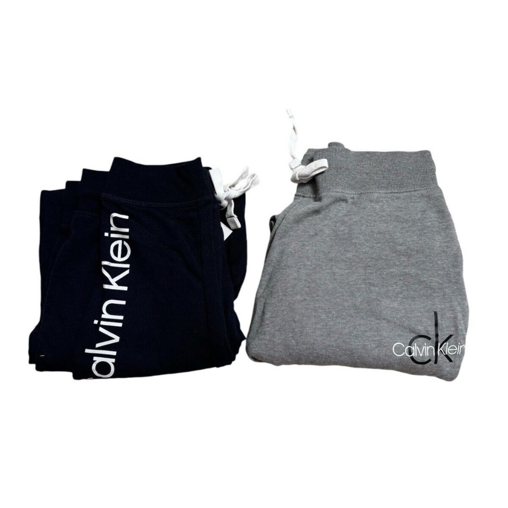 Calvin Klein Women's 2 Pack French Logo Terry Joggers Navy/Grey Medium NWT